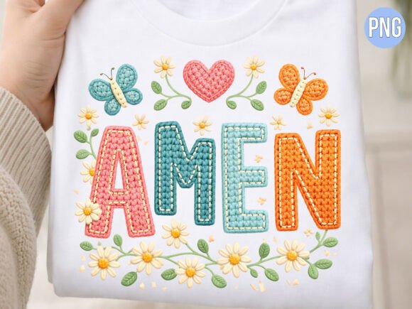 Christian Crochet Amen Floral Heart PNG for T-Shirt Designs