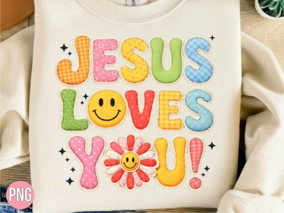 Jesus Loves Smiley Flower Christian PNG T-Shirt Designs