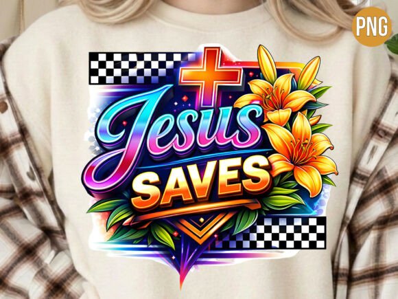 Jesus Saves Religious Floral Cross PNG: T-Shirt Designs