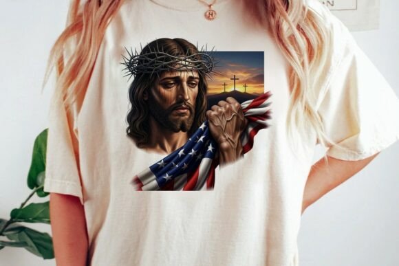 Patriotic Jesus American Flag Cross PNG for T-Shirt Designs