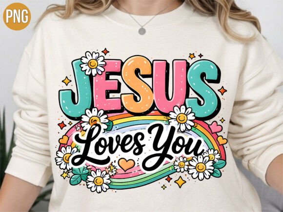 Retro Jesus Loves You Floral Quote PNG for T-Shirt Designs
