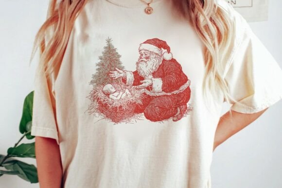 Santa with Baby Jesus Nativity Scene PNG for T-Shirt Designs
