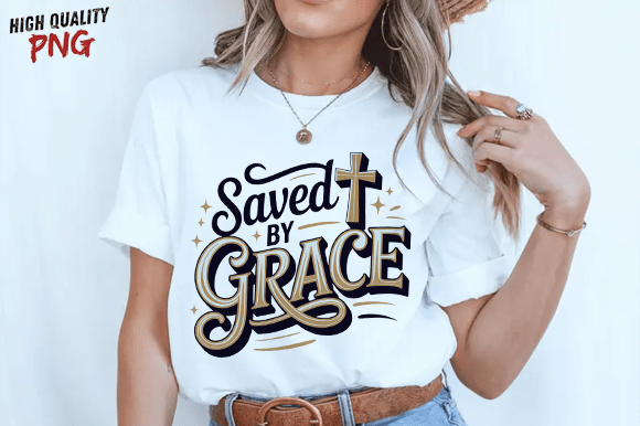 Saved by Grace PNG: Christian T-Shirt Designs