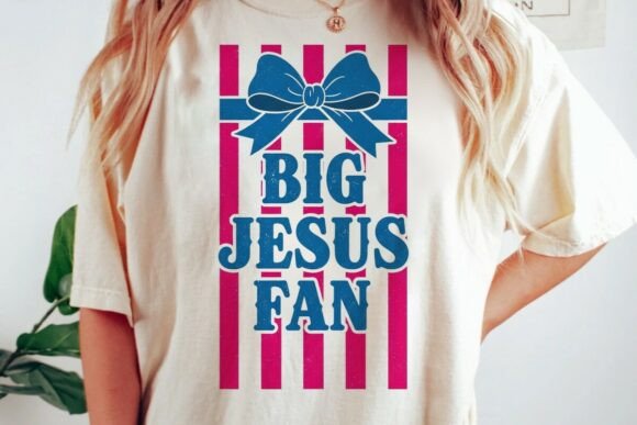 Striped Big Jesus Fan PNG Preppy Christ T-Shirt Designs