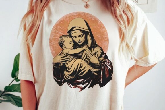 Virgin Mary Holding Baby Jesus PNG for T-Shirt Designs